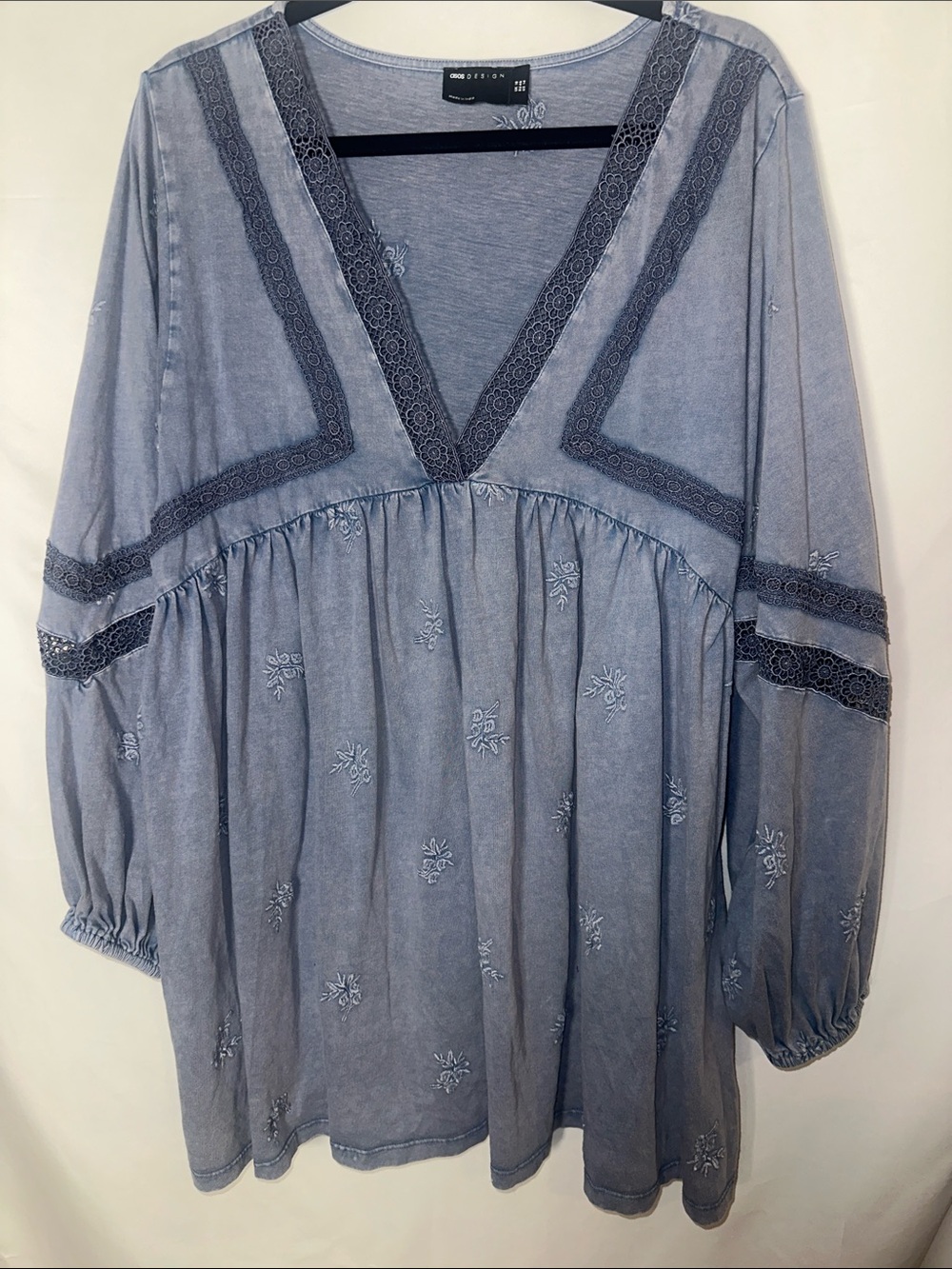 ASOS Light Blue Embroidered V-Neck Tunic/dress